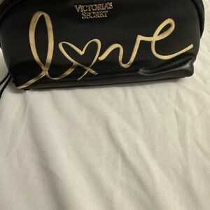 Victoria's Secret Black Cosmetic Bag with Gold Script